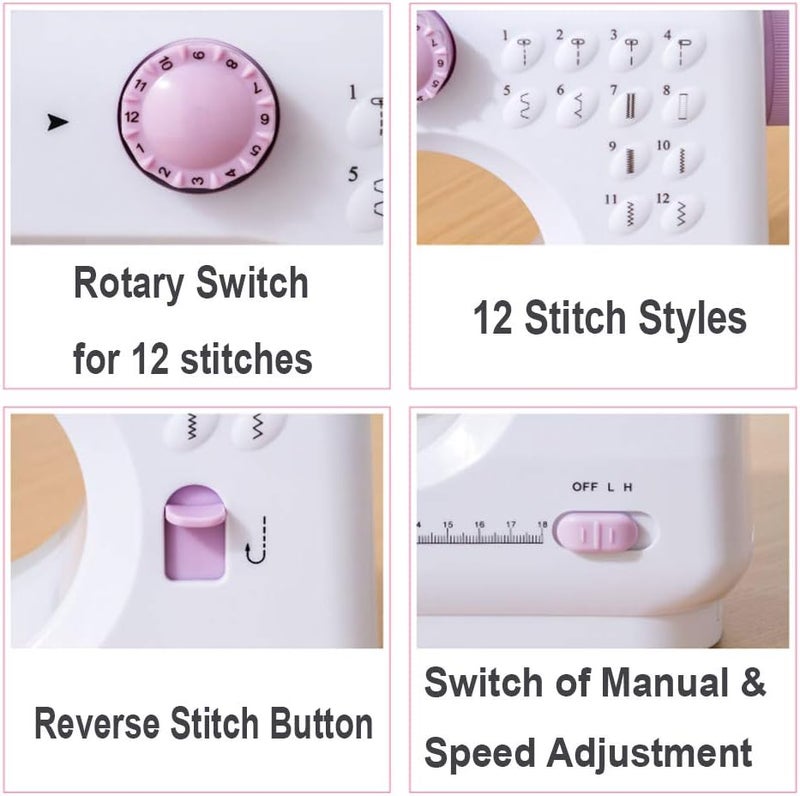 Dechow Sewing Machine for Beginners, Electric Mini Portable, 12 Built-in Stitches with Reverse Sewing, 2 Speeds Double Thread with Foot Pedal, Storage Bag, Cotton Fabric and Threads(Premium Set) - Image 3